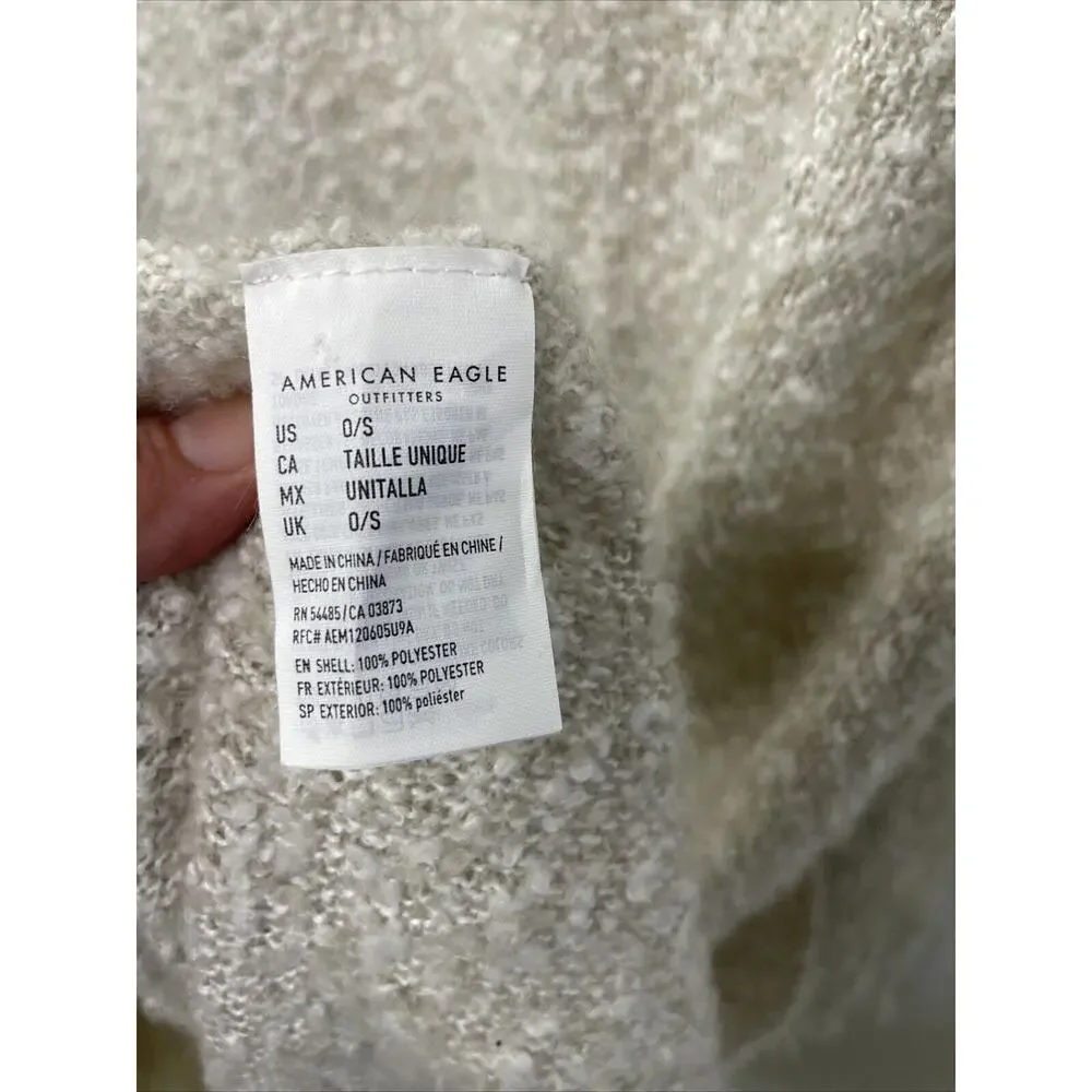 American Eagle Knit Blanket Scarf Wrap Beige Oversize Snuggle Fringe Cottagecore